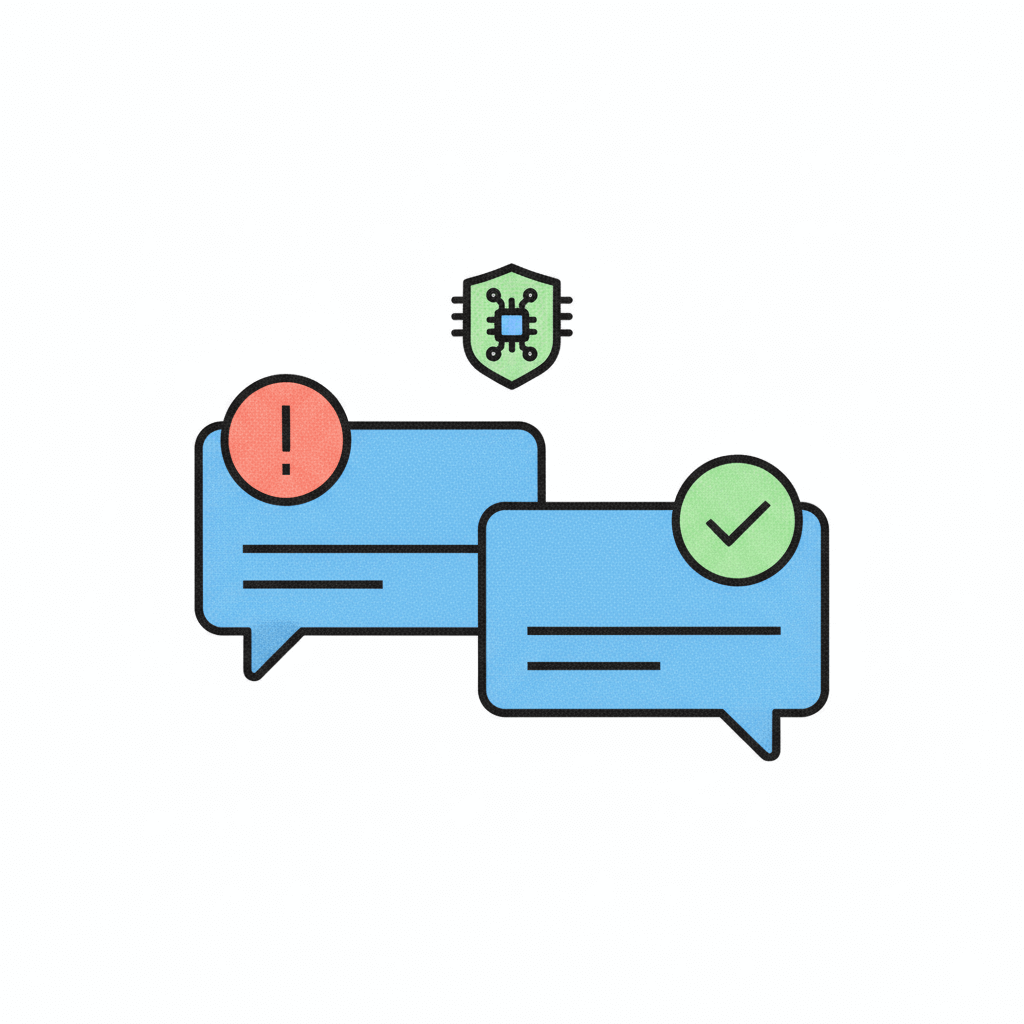 AI system reviewing SMS messages before sending to ensure compliance.